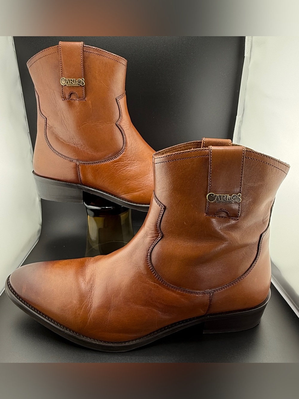 Carlos by Carlos Santana Brown Leather Side Zip Ankle Boots Men’s 10.5